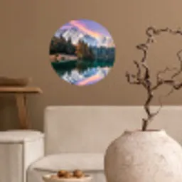 Bergen - Bos - Water - Lucht - Roze - Paars Wandcirkel behangsticker klein -sfeer1