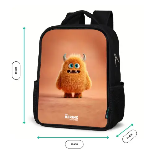 Oranje Pluizig Monster met Hoorns Rugzak - Zwart middel -productfoto_formaten