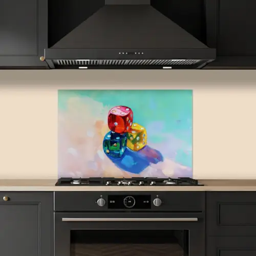 Dobbelstenen - Kleurrijk - Getallen - Stipjes keuken achterwand spatscherm klein -sfeer1