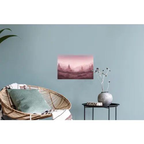 Landschap - Mistig - Roze Muursticker klein -plant