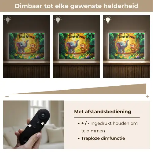 Olifant - Appje - Jungle - Kleurrijk Light Box met batterij (Wandlamp kind) middel -USP_dimbaarNL