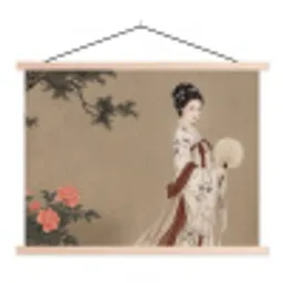Vrouw - Azië - Kunst - Beige textielposter latten blank klein -3d