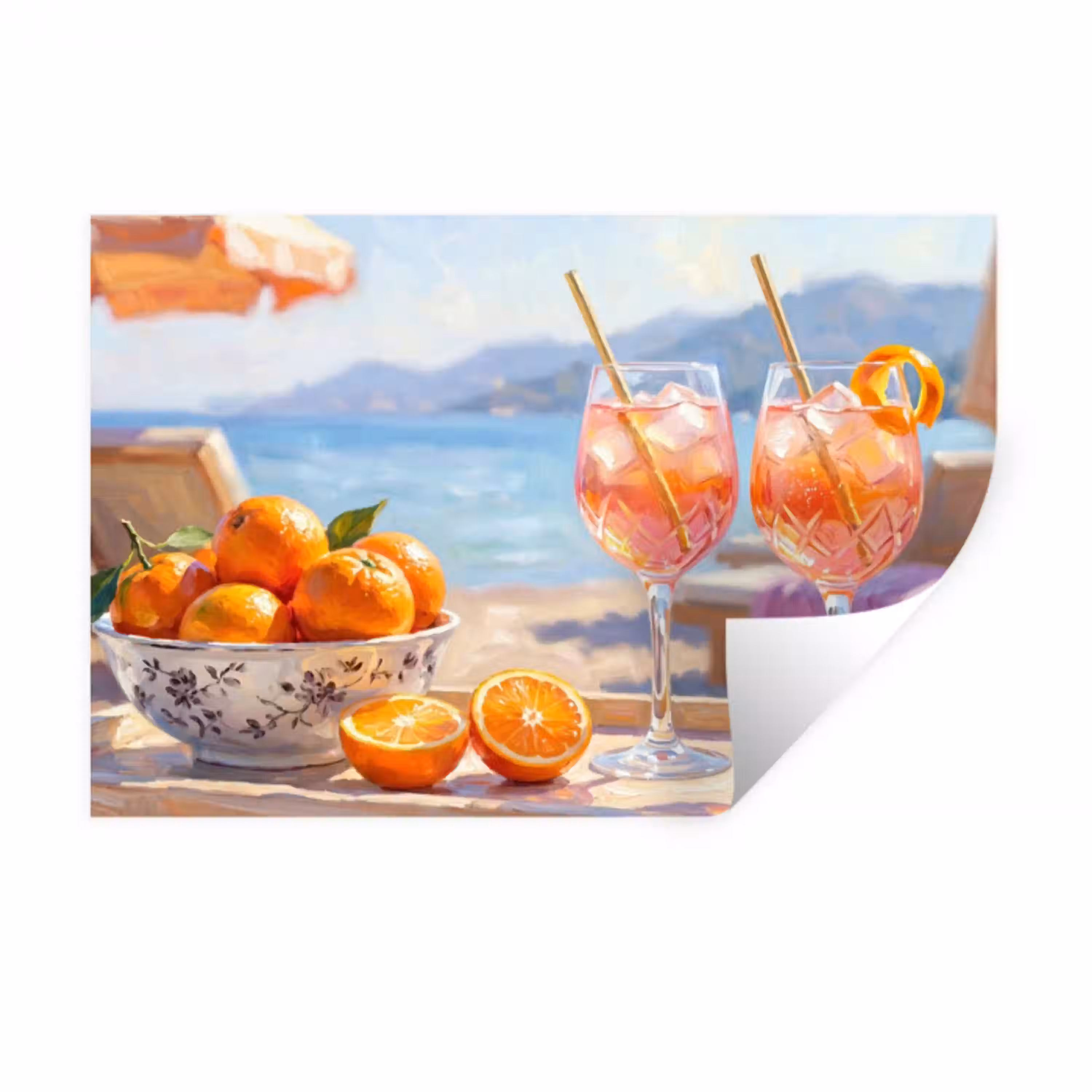 Drank - Glazen - Strand - Zomer - Oranje Muursticker klein -3d