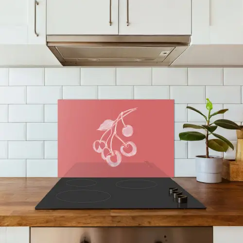 Lijnillustratie - Kersen - Tak - Wit keuken achterwand spatscherm klein -sfeer2