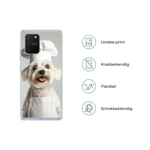 Hond - Wit - Kok Telefoonhoesje Samsung Galaxy S10 Lite klein -specsS10Lite