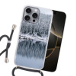 Bos - Reflectie - Meer - Winter - Serene Hoesje iPhone 16 Pro Max met koord klein -sfeer1