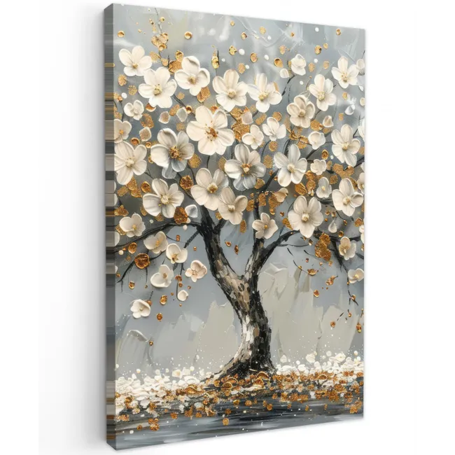 Boom - Bloemen - Wit - Natuur - Kunst canvas 2cm klein -z3d