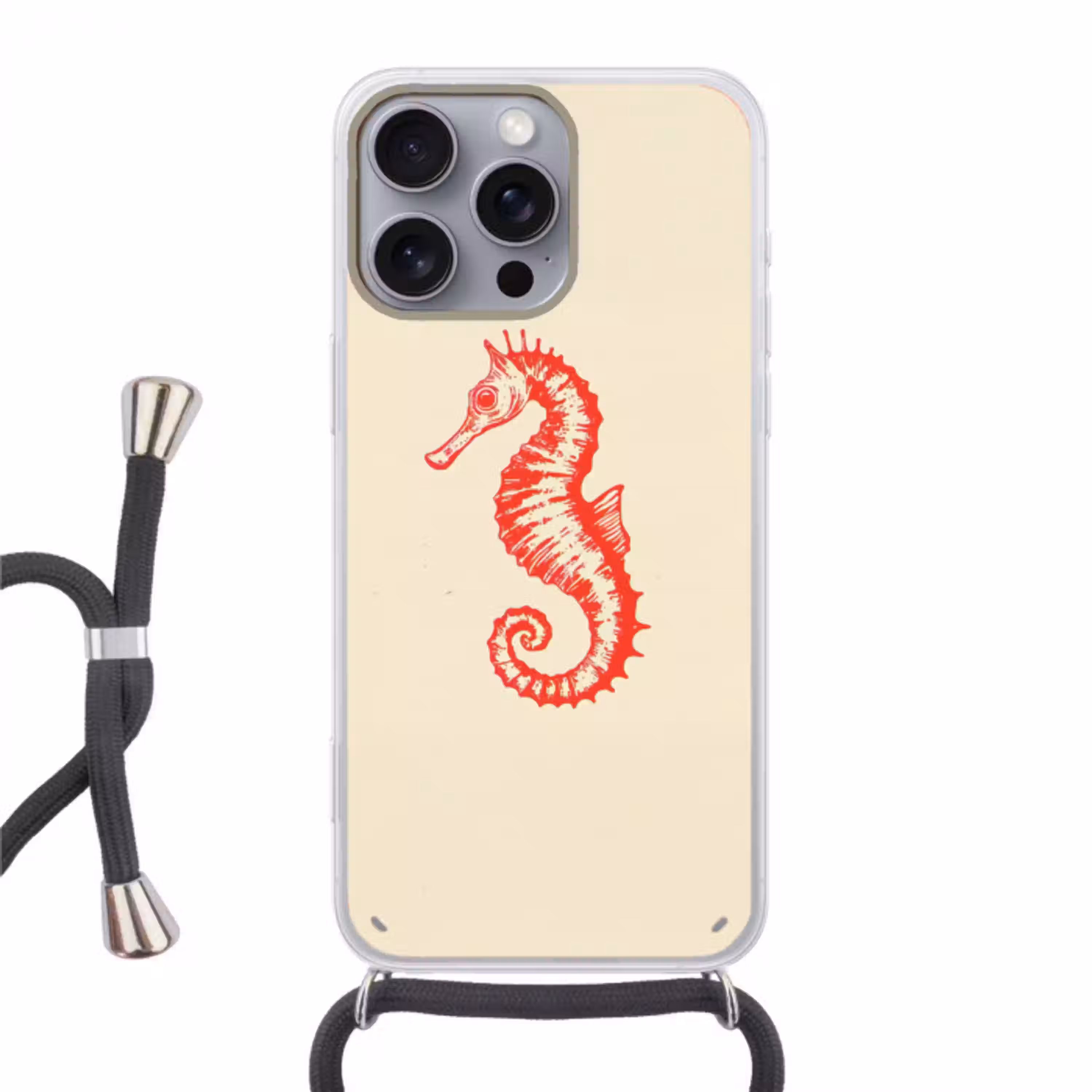Zeepaardje - Rood - Fijne details Hoesje iPhone 16 Pro Max met koord klein -3d