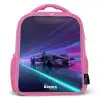 Neon - Raceauto - Lichtstrepen - Paars Kinderrugzak - Roze middel -3d