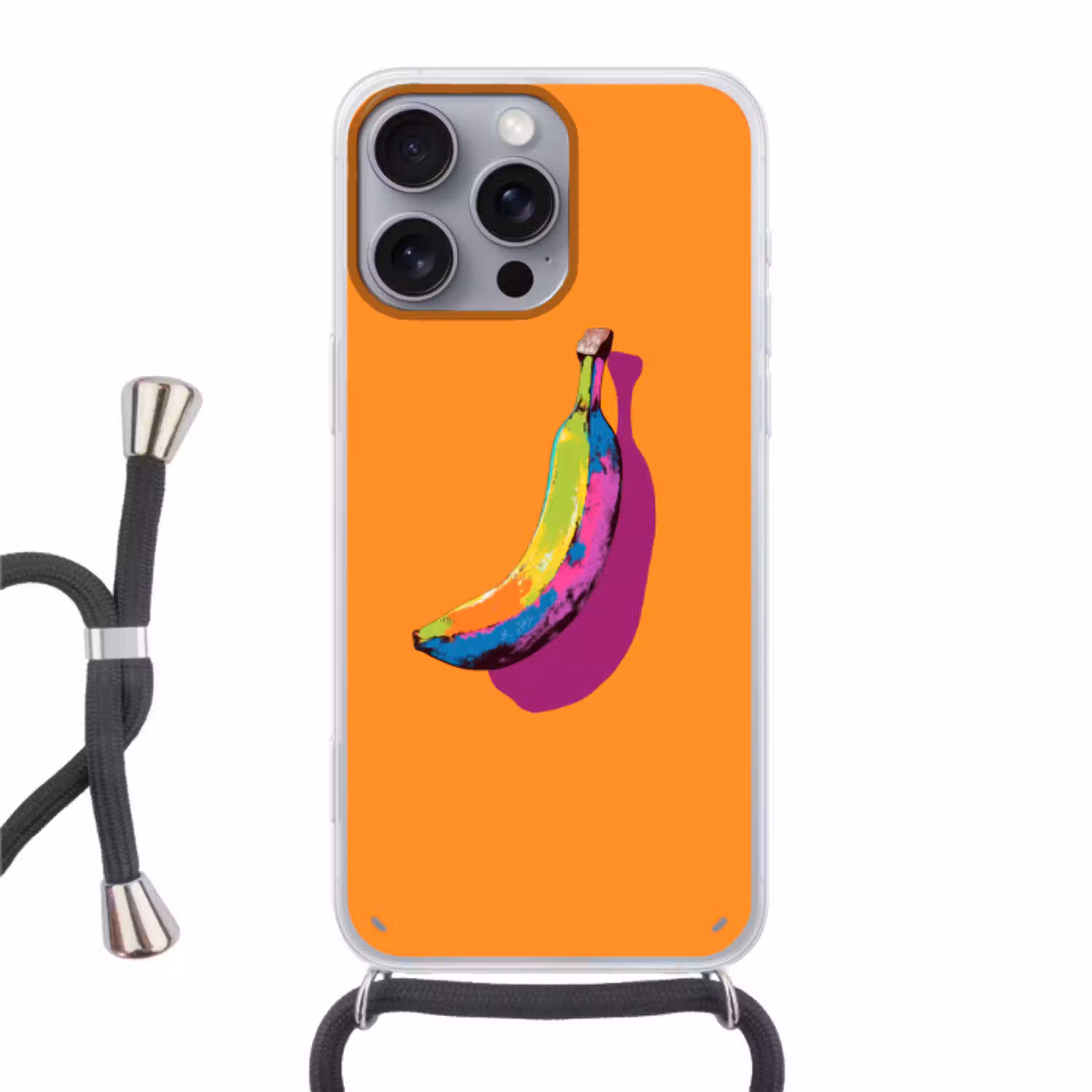 Felle kleuren - Banaan - popart Hoesje iPhone 16 Pro Max met koord klein -3d