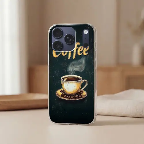 Koffie - Schotel - Koffiebonen - Retro Telefoonhoesje iPhone 17 Pro klein -sfeer2