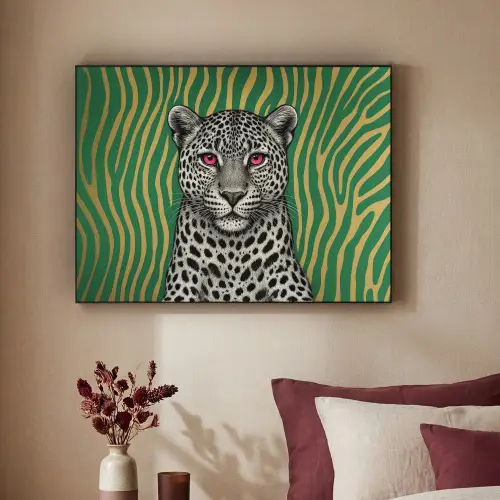 Panter - Zebrapatroon - Groen Textielframe zwart klein -sfeer1