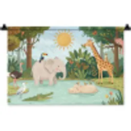 Jungle - Oase - Dieren - Kleurrijk Wandkleed katoen klein -zz3d