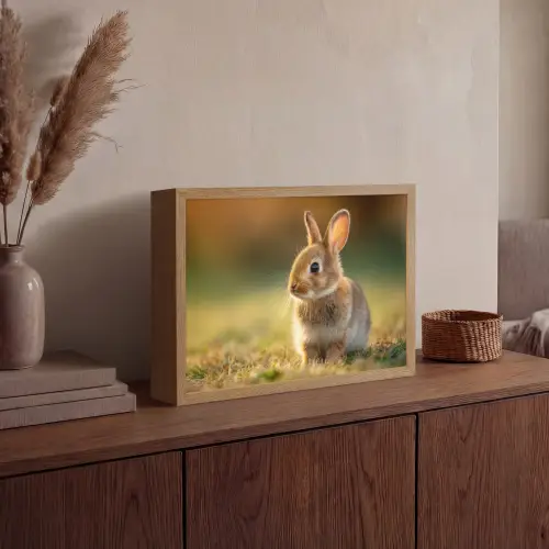 Konijntje - Bruin - Gras Light Box met batterij (Wandlamp) middel -sfeer2