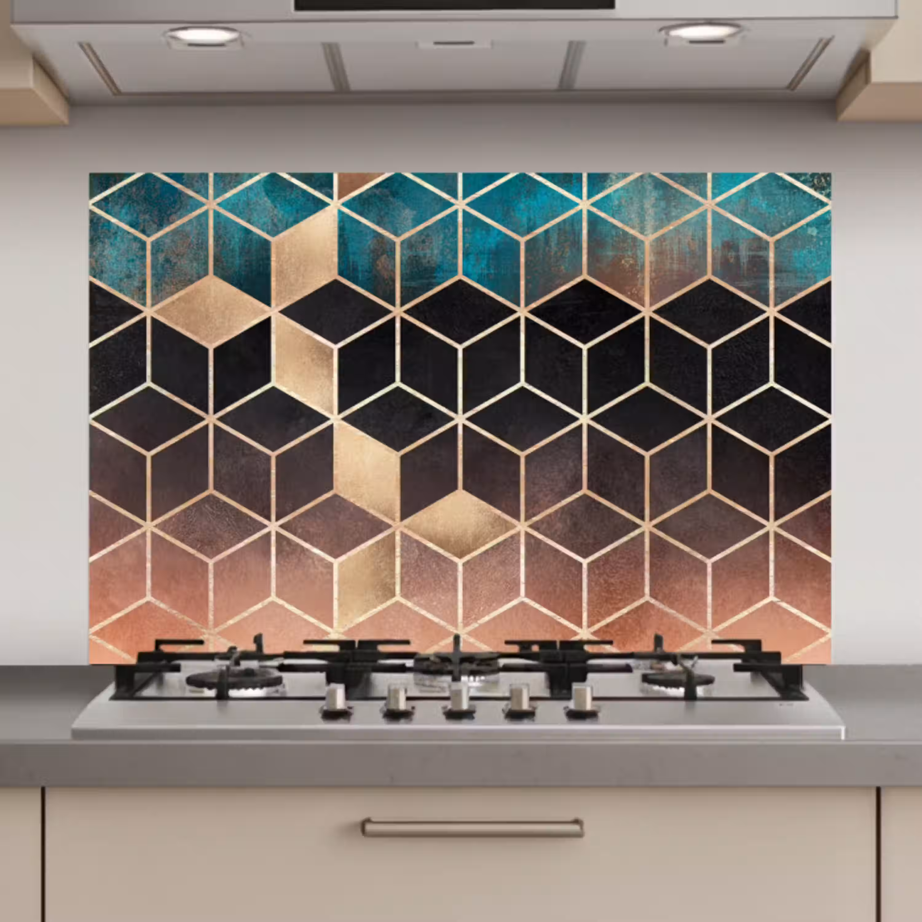 Abstract - Kubus - Goud - Patronen - Luxe keuken achterwand spatscherm klein -3d_website