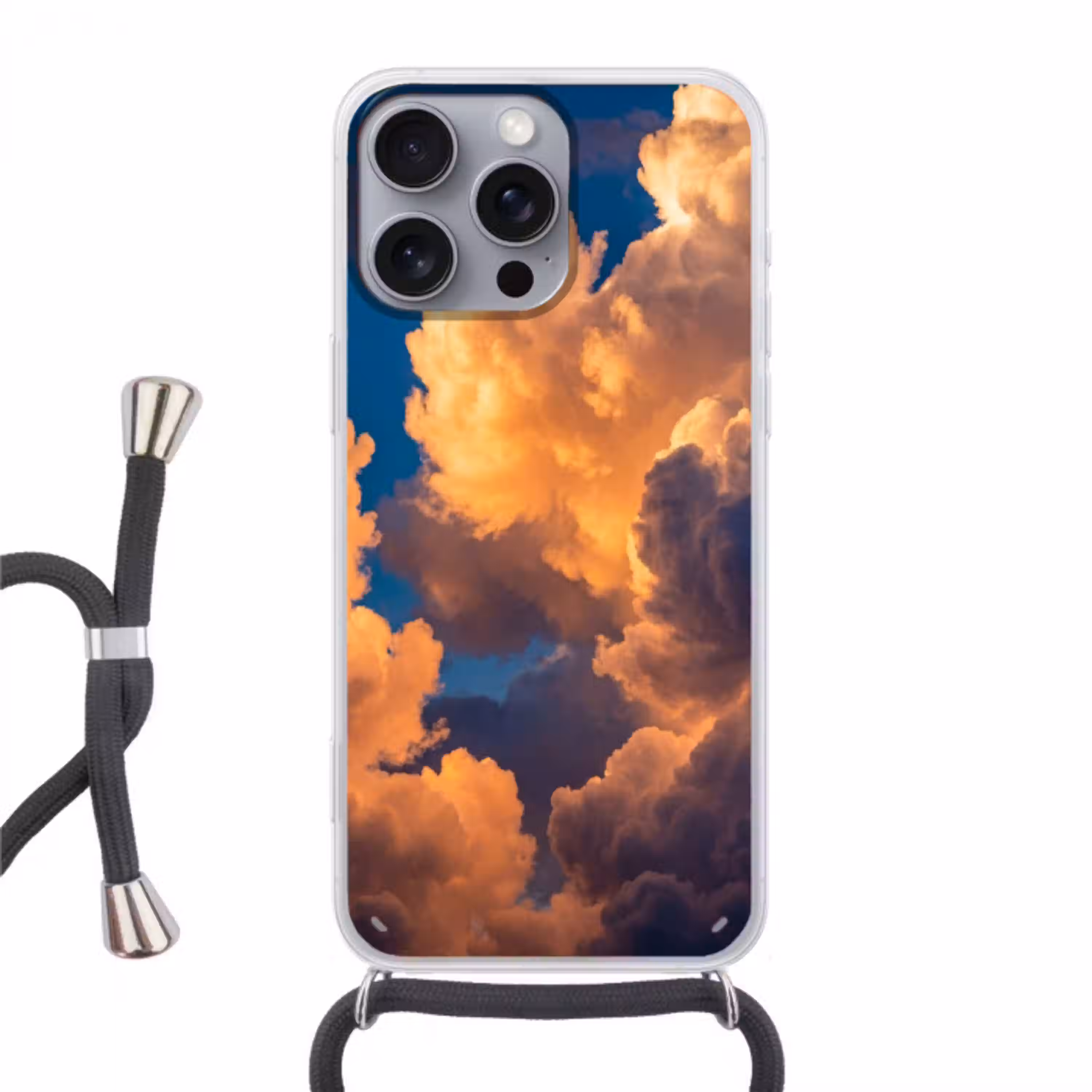 Wolken - Zonsondergang - Natuur - Oranje - Blauw Hoesje iPhone 16 Pro Max met koord klein -3d