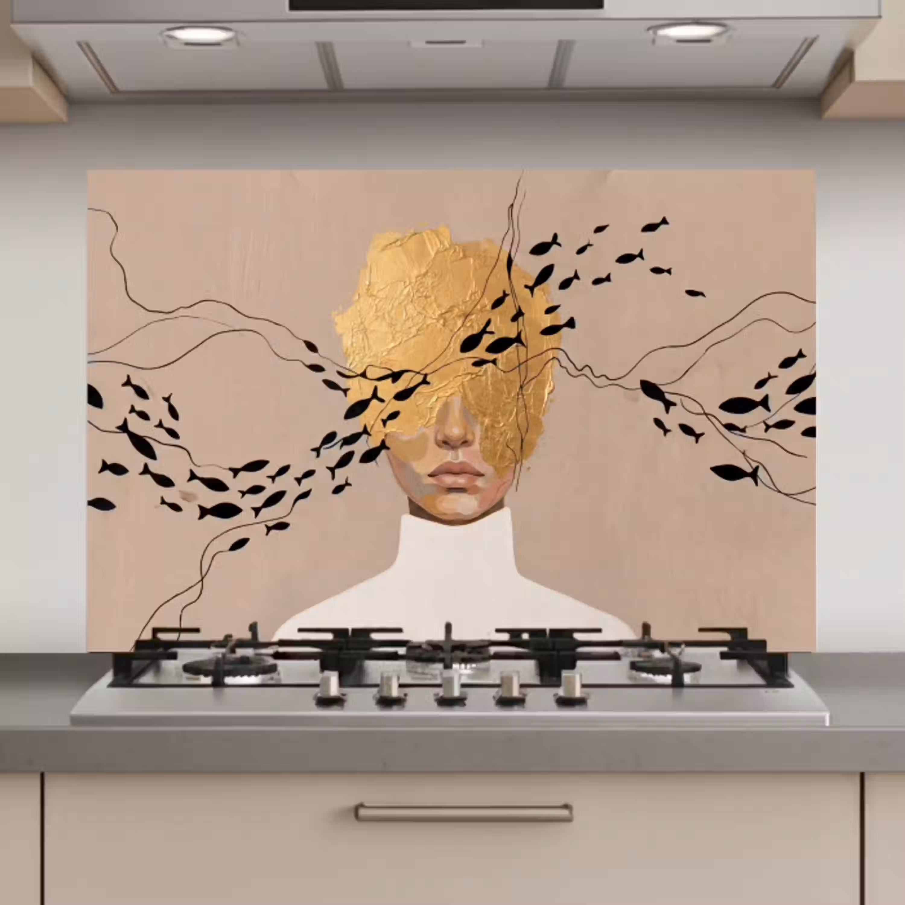 Modern - Vrouw - Goud keuken achterwand spatscherm klein -3d_website