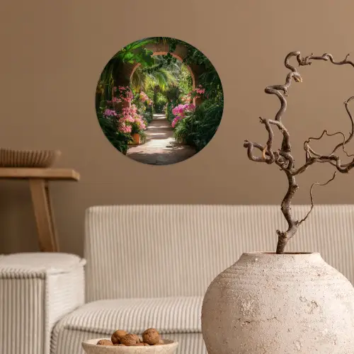 Doorkijk - Tropisch - Bloemen - Natuur Wandcirkel behangsticker klein -sfeer1