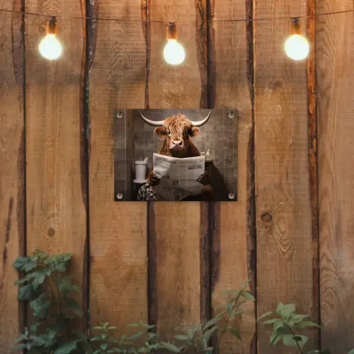 Schotse hooglander - Krant - Toilet tuinposter los doek klein -sfeer1