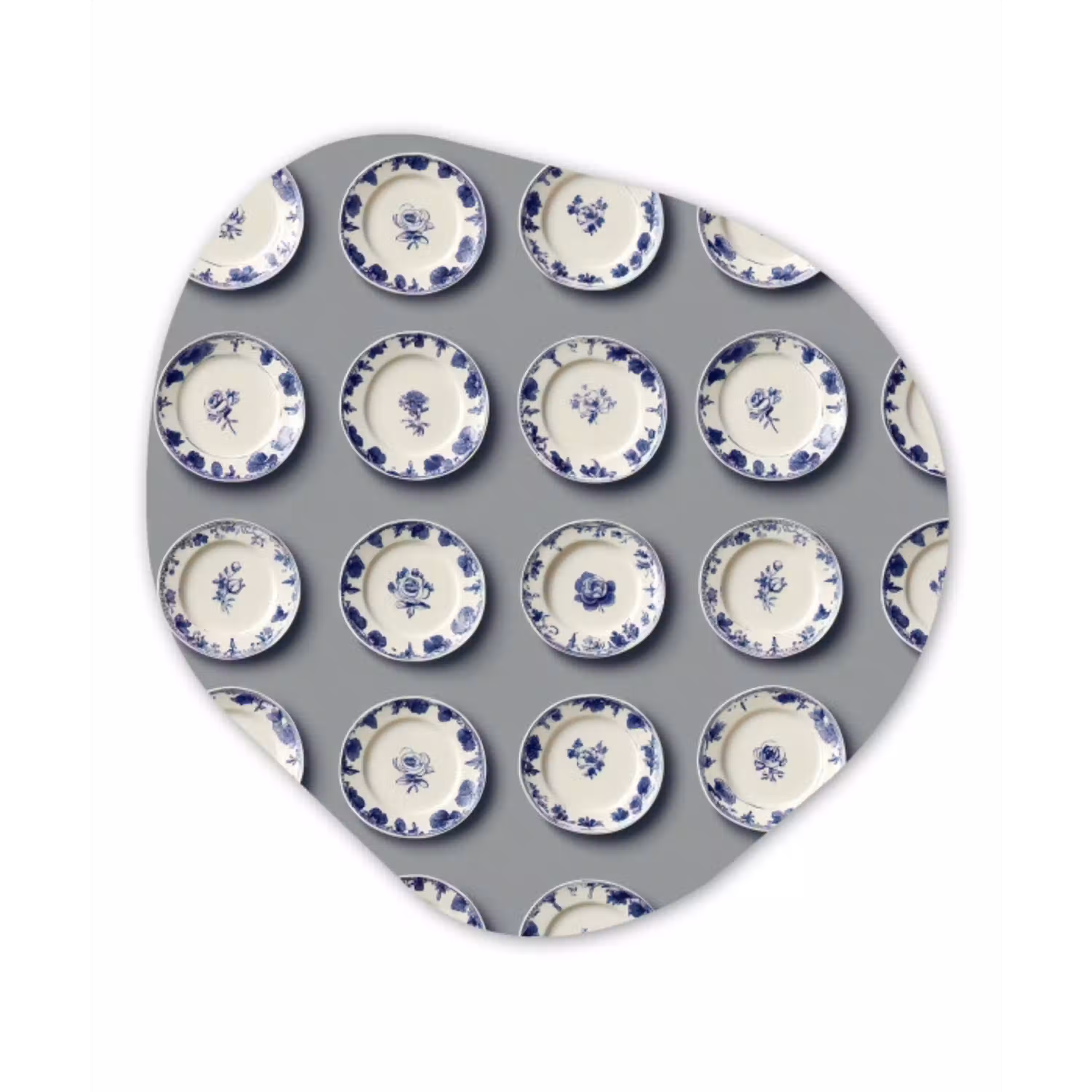 Borden - Bloemen - Blauw - Wit Wandcirkel Organisch Forex 3mm klein 629 -3d