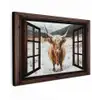Schotse Hooglander - Landschap - Landelijk - Bergen - Winter - Doorkijk - Donker Tuinposter op houten frame 2 cm dik klein -3d