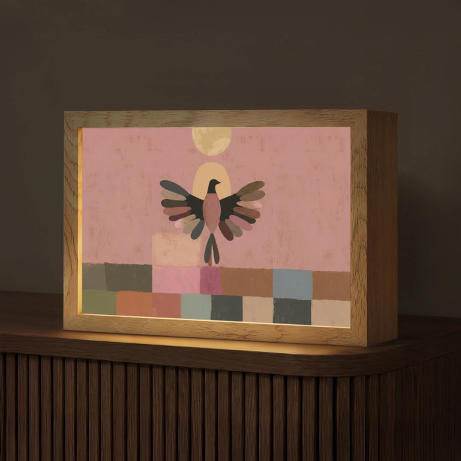 Illustratie - Vogel - Vlakken - Kleurrijk Light Box met kabel (Tafellamp) klein -z3d_website