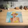 Schilderij - Vrouw - Hoed - Geel Inductie beschermer vinyl 3mm middel -sfeer5