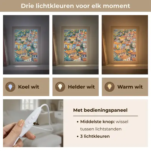 Dorp - Heuvels - Landschap - Bomen Light Box met kabel (Tafellamp) klein -USP_lichtkleurNL