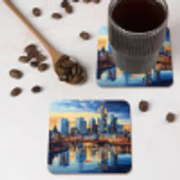 Zonsondergang Frankfurt - Stad - Skyline - Water onderzetter kurk middel -sfeer2