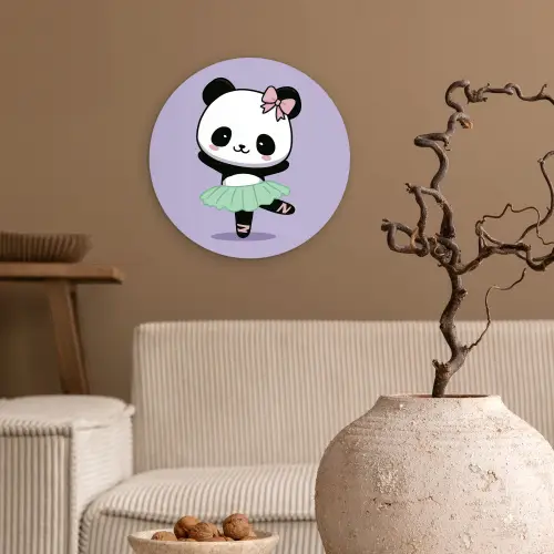Panda - Paars - Sierlijk - Kawaii Wandcirkel kunststof plaat 5mm dik klein -sfeer1