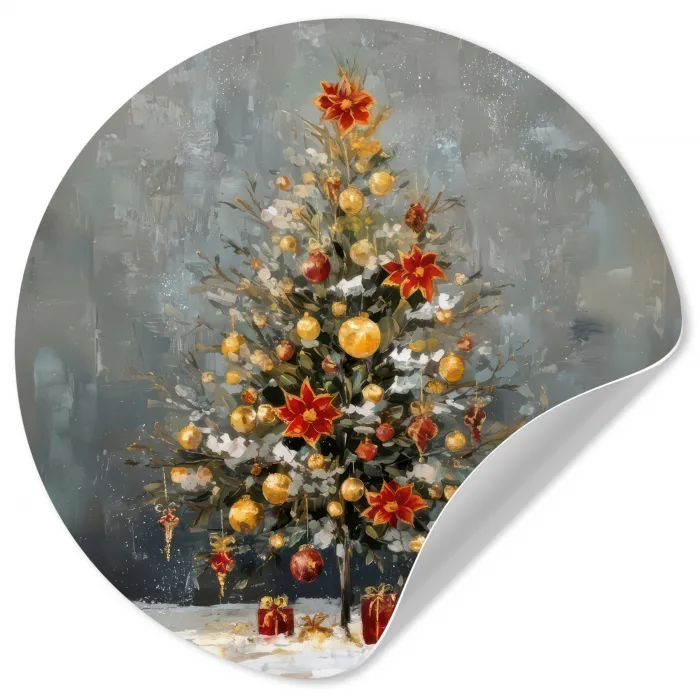Kerstboom - Cadeaus - Rood - Goud Wandcirkel behangsticker klein -3d