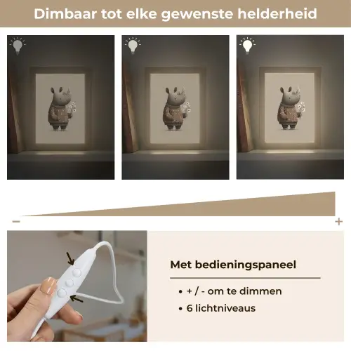 Neushoorn - Witte bloemen - Lief Light Box met kabel klein -USP_dimbaarNL
