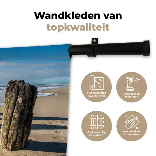 Zand - Strand - Paal - Water - Zomer Wandkleed katoen klein -sfeer2