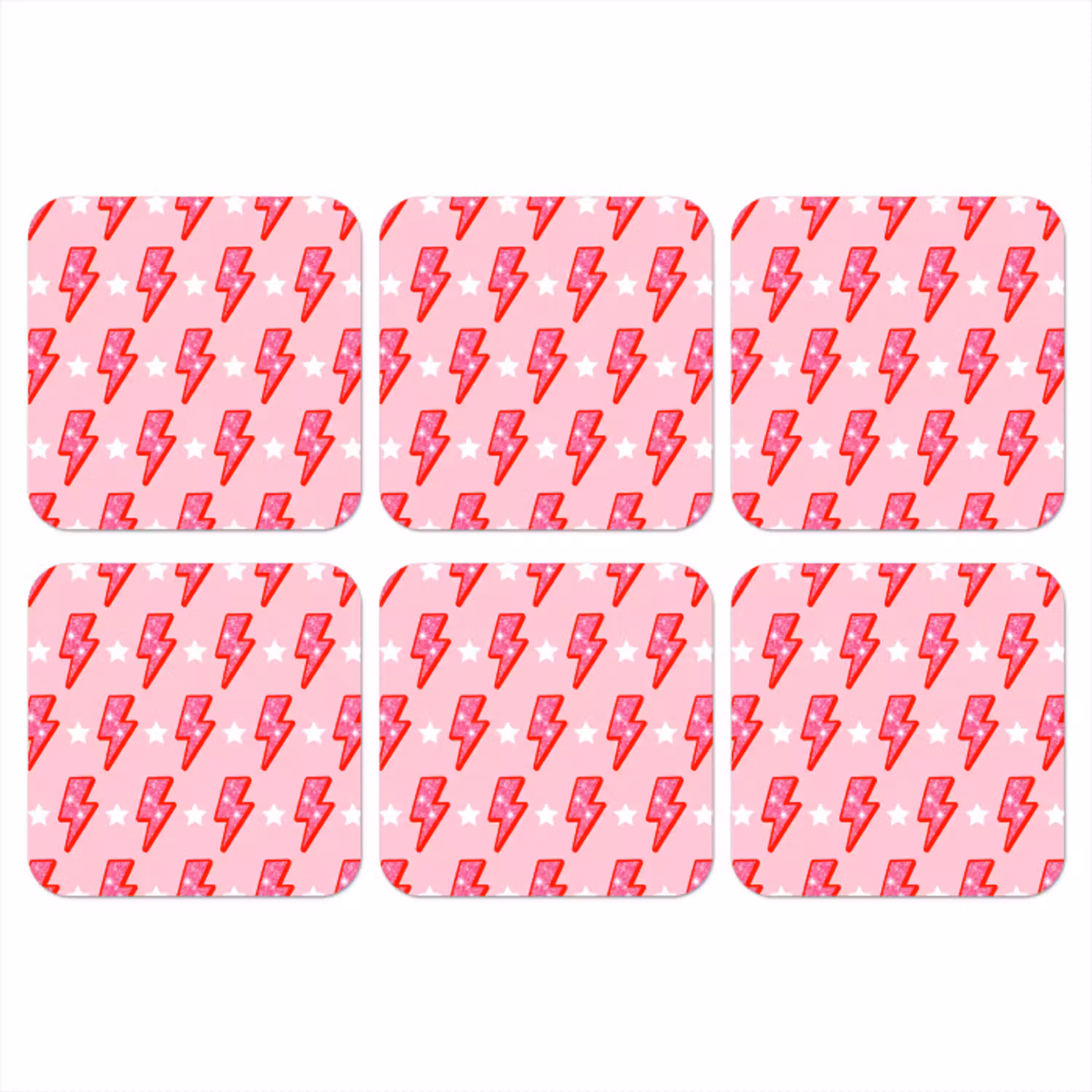 Patroon - Bliksem - Ster - Glitter - Roze onderzetter kurk middel -3d