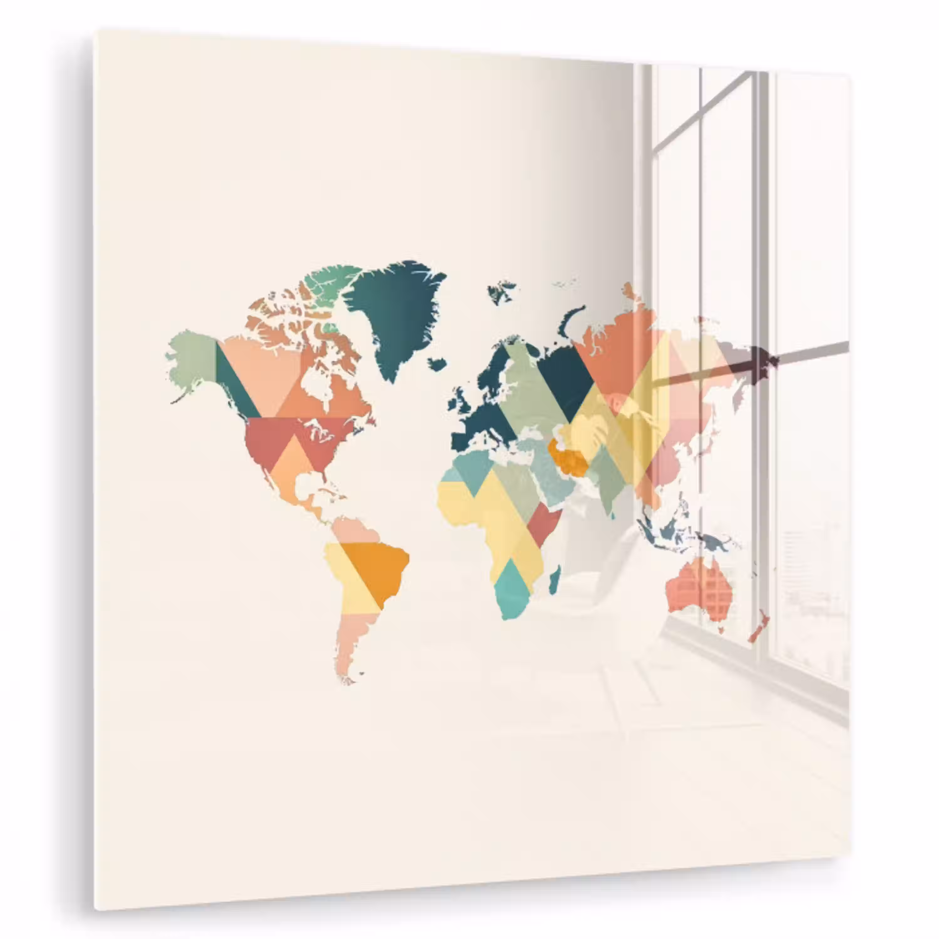 Wereldkaart - Geometrisch - Pastelkleuren - Modern plexiglas 5mm klein -zzzproduct_nieuw