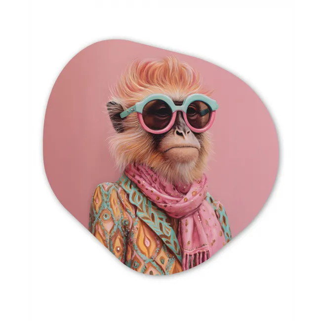 Sjaal - Aap - Zonnebril - Jasje Wandcirkel Organisch Forex 3mm klein -3d