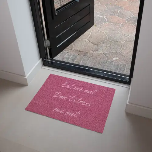 eat me out don't stress me out - Roze - Minimalistisch Deurmat klein -sfeer5