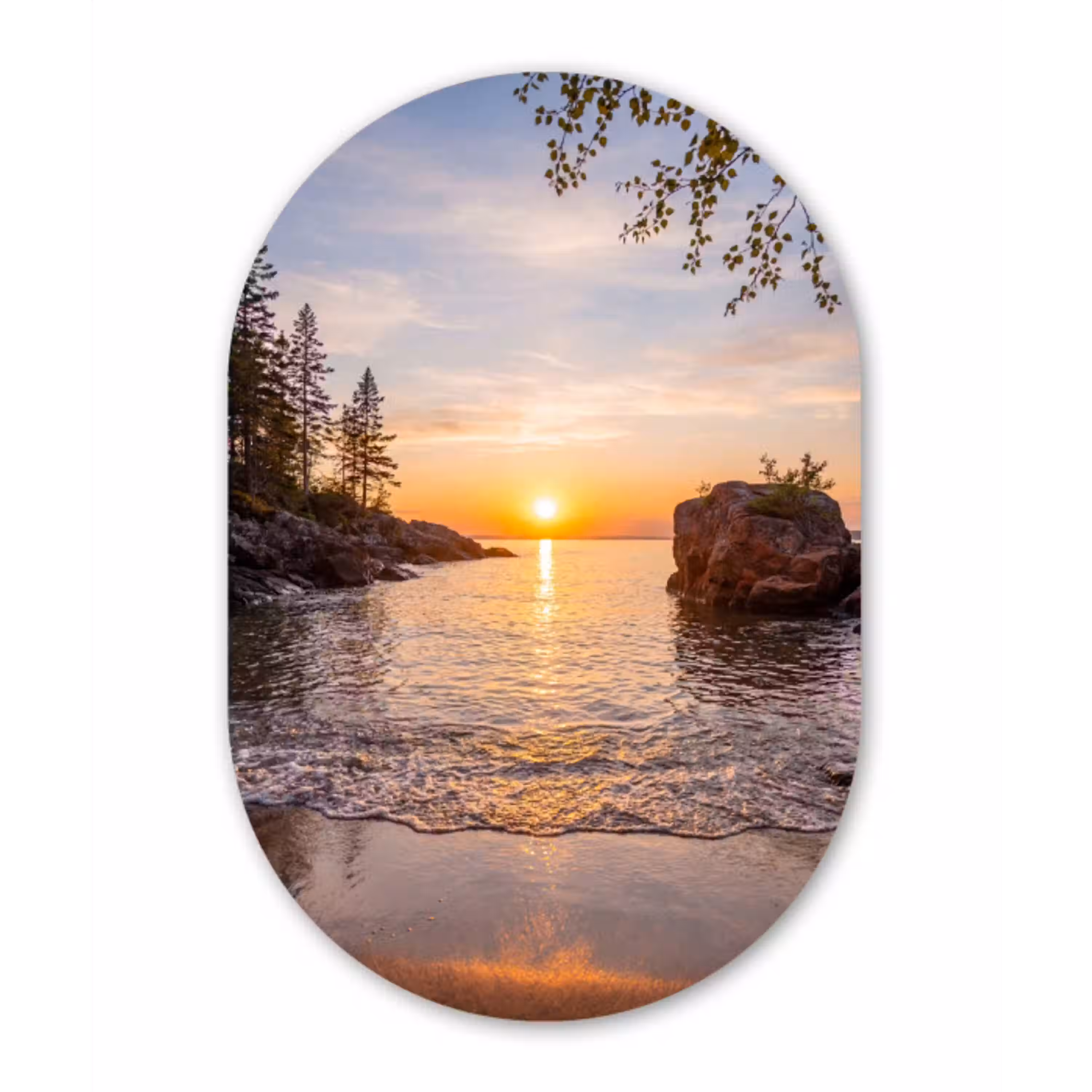 Zonsondergang - Kust - Water - Natuur - Oranje Wandcirkel Ovaal Aluminium middel -3d