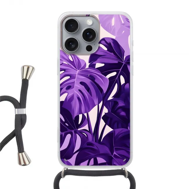 Telefoonhoesje met koord - Bladeren - Paars - Tropisch - Abstract