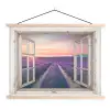Doorkijk - Lavendel - Bloemen - Hout - Zonsondergang - Paars textielposter latten blank klein -3d