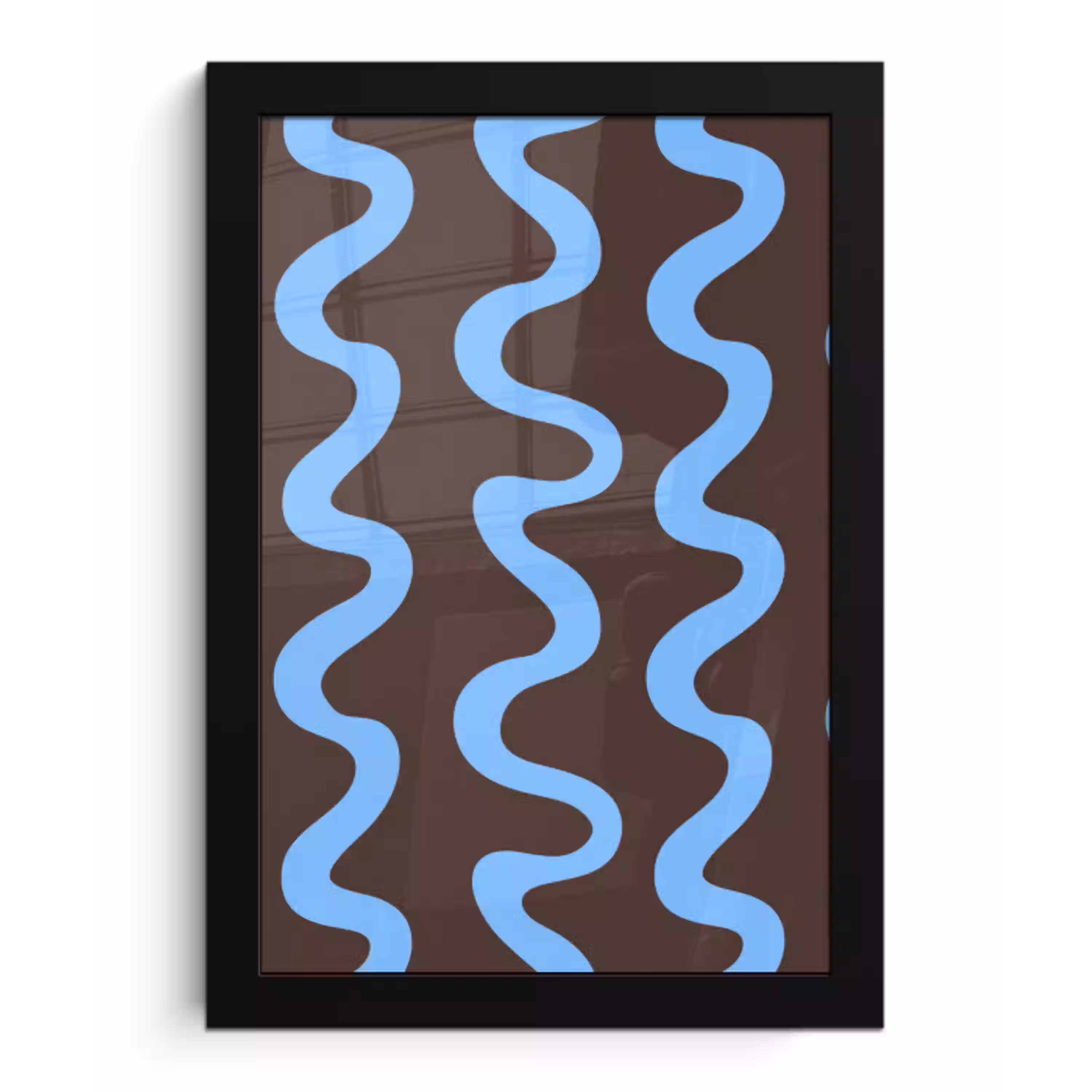 Kronkelende lijnen - Blauw - Bruin - Minimalistisch fotolijst zwart zonder passe partout klein 224 -3d