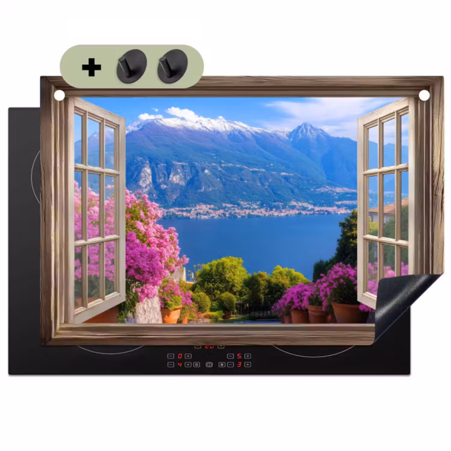 Inductie beschermer en spatscherm (2in1) - Doorkijk - Berg - Landschap - Uitzicht - Meer
