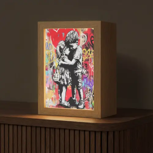 Graffiti - Zwart wit - Street art Light Box met kabel (Tafellamp) klein -z3d_website