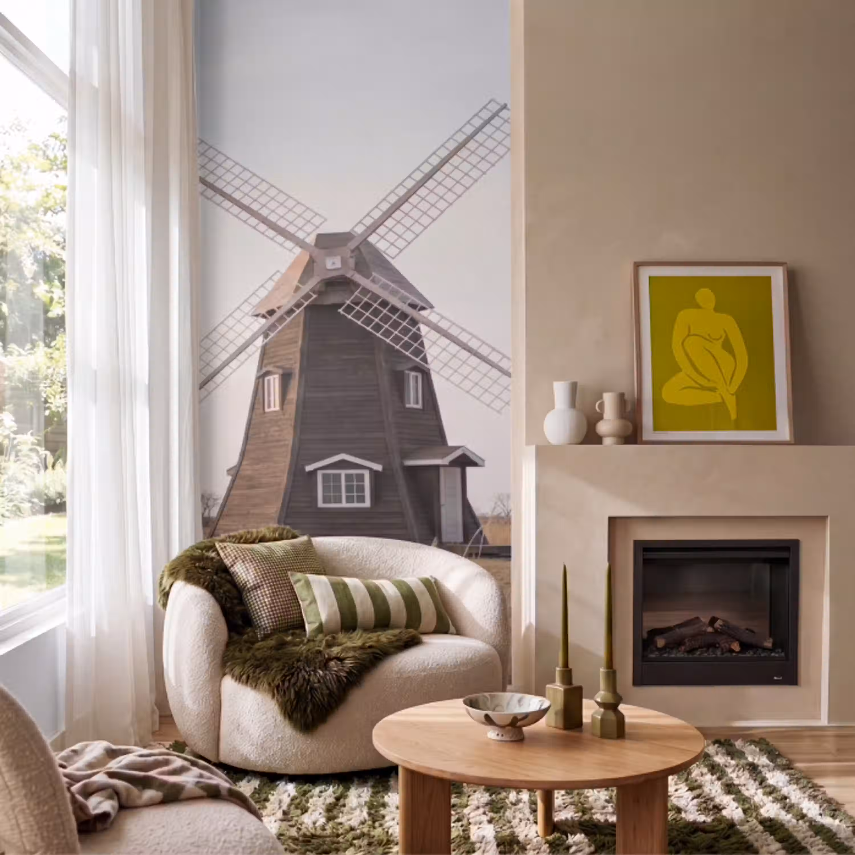 Windmolens - Landschap - Veld Behang Vlies klein -sfeer2