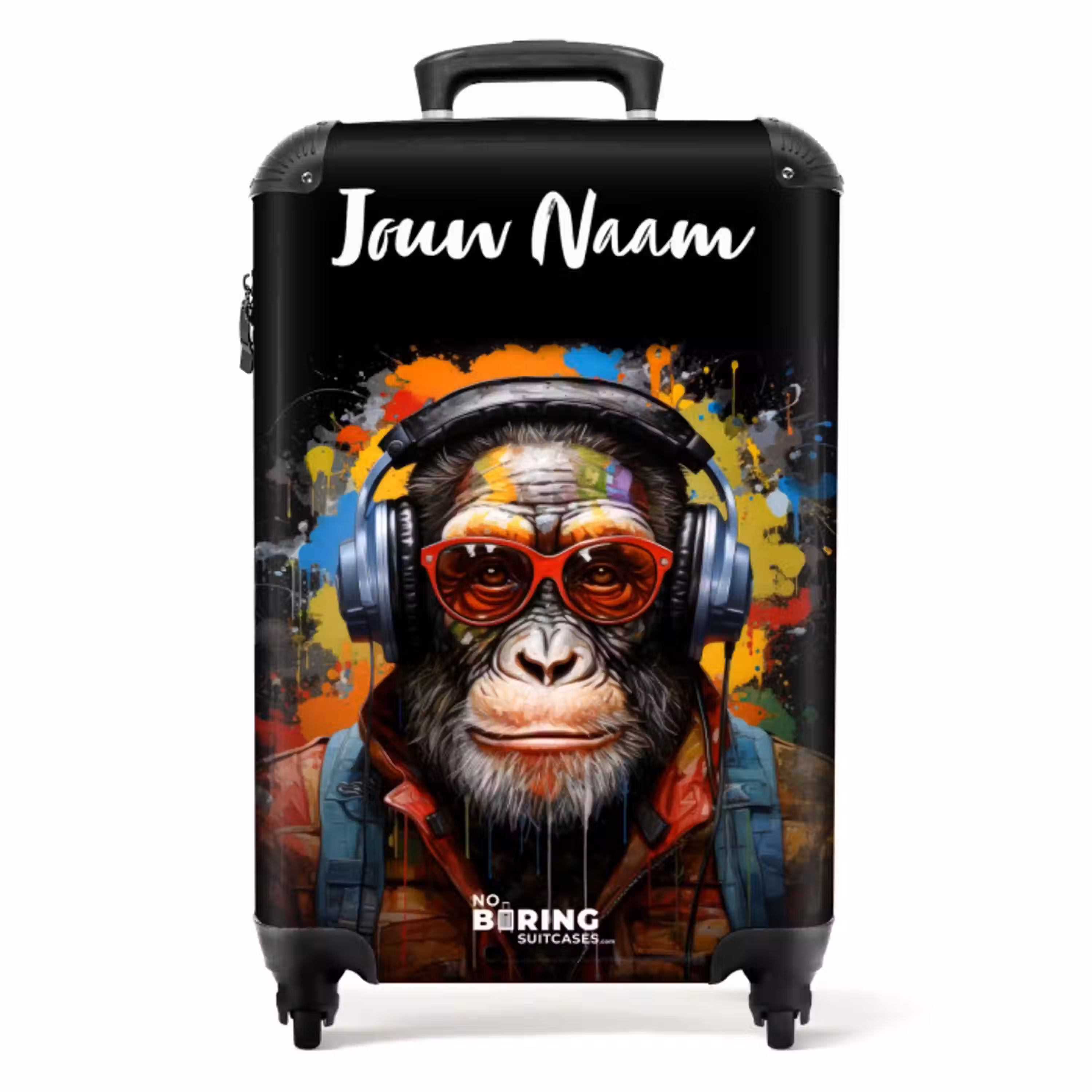Chimpansee met Koptelefoon en Graffiti-Spray NBS - Handbagage koffer - Kinderen Unisex middel -productfoto_recht