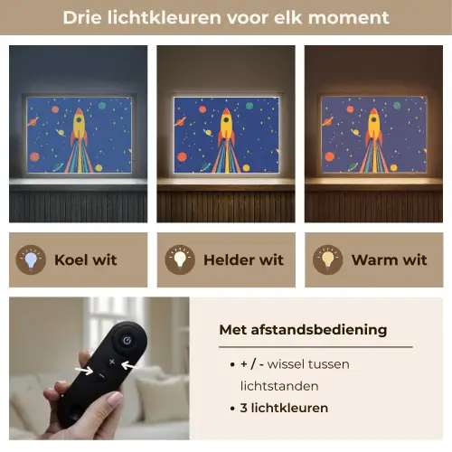 Kleurrijk - Raket - Ruimte Light Box met batterij (Wandlamp kind) middel -USP_lichtkleurNL