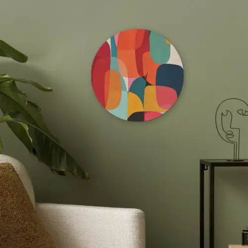 Vormen - Kleurrijk - Abstract - Vlakken Akoestische PET Vilt - Rond klein -sfeer2