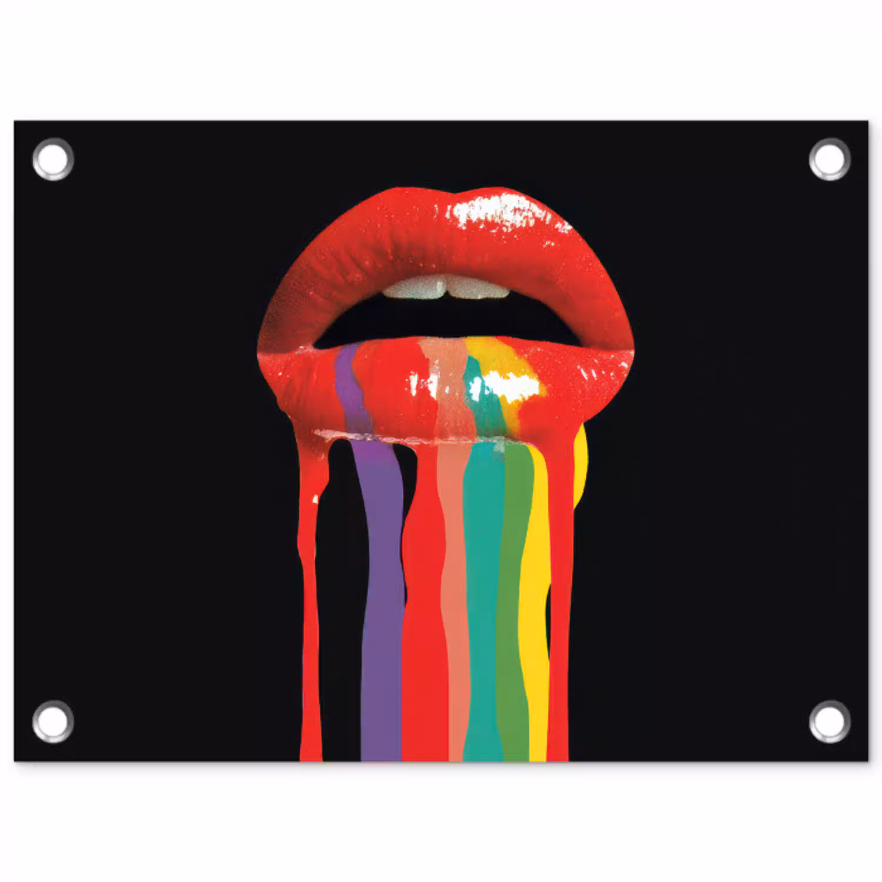 Lippen - Kleuren - Zwart tuinposter los doek klein -3d