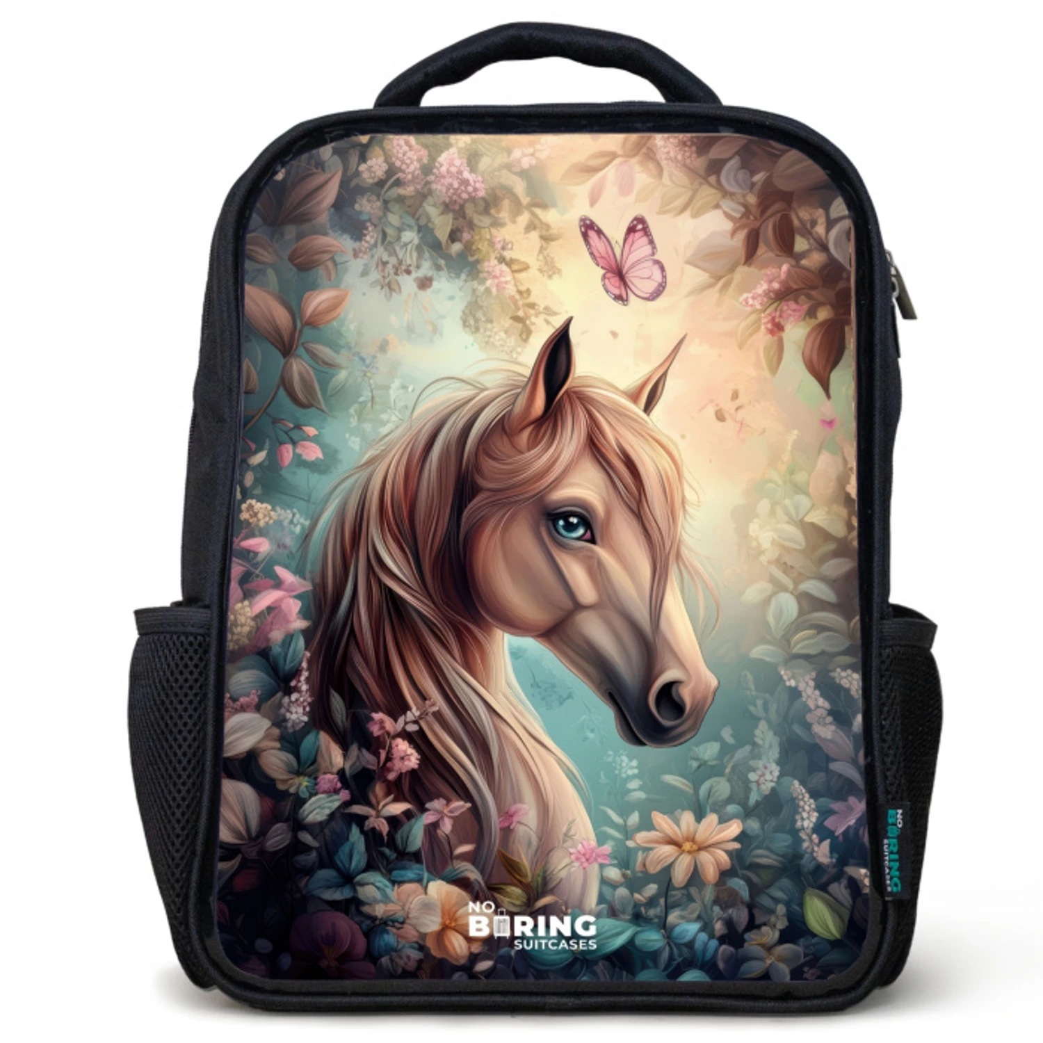 Paard met vlinders in bloementuin Rugzak - Zwart middel -3d
