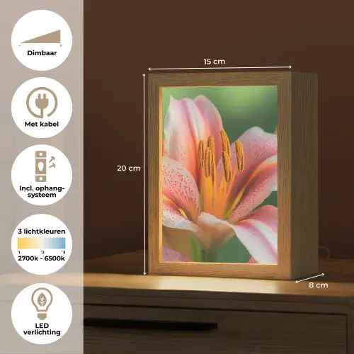 Lelie - Close up - Lichtroze Light Box met kabel (Tafellamp) klein -USP_NL